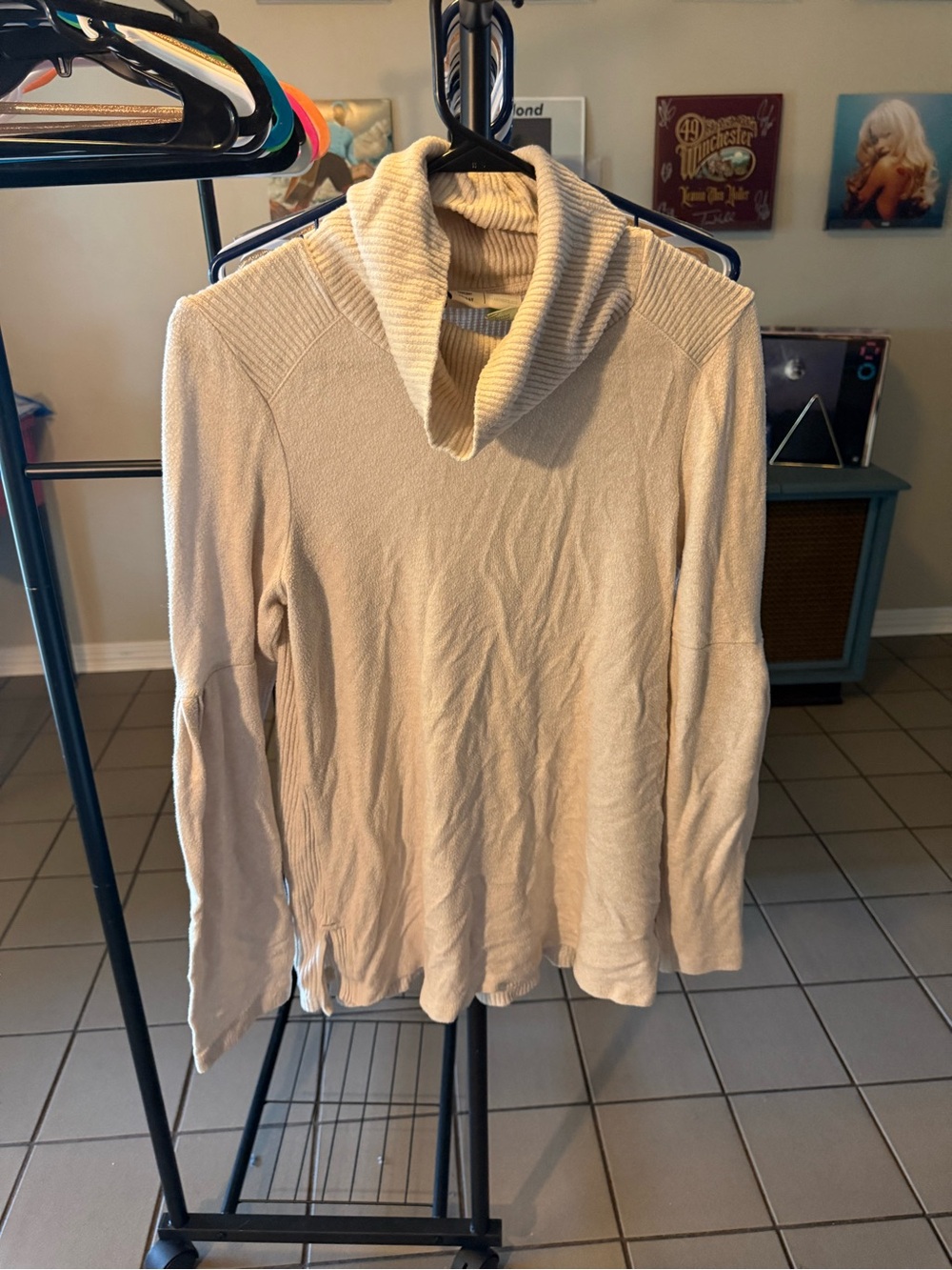Anthropologie Cream Cowl Neck Long Sleeve Sweater